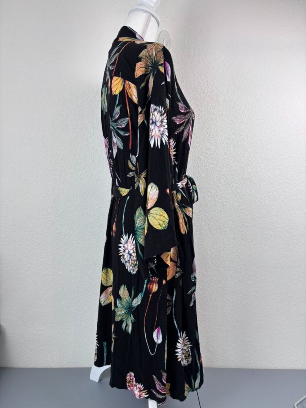 Soma cool nights large XL black botanical floral kimono tie robe loungewear - Picture 5 of 8